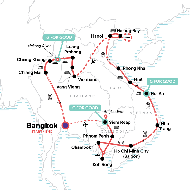 Map of the route for Southeast Asia Discovery: Seasides and Street Food