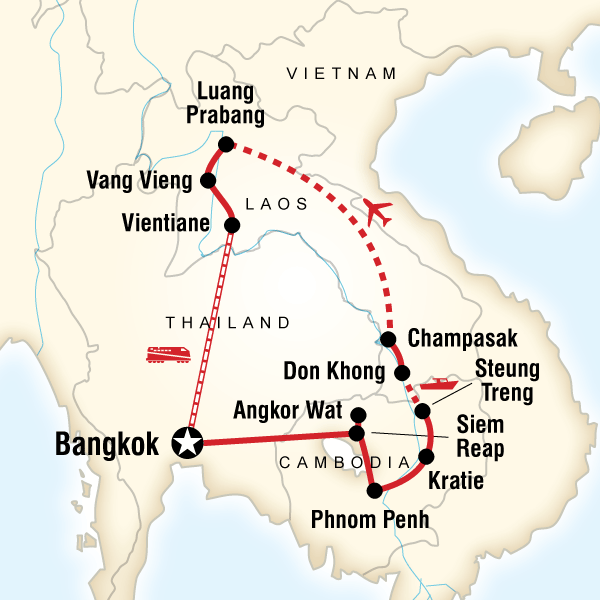 Map of the route for Cambodia & Laos Mekong Adventure