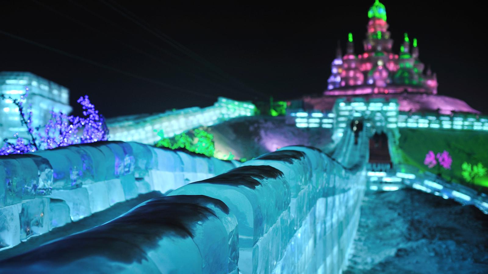 Beautiful glowing sculptures at the Harbin ice festival in China