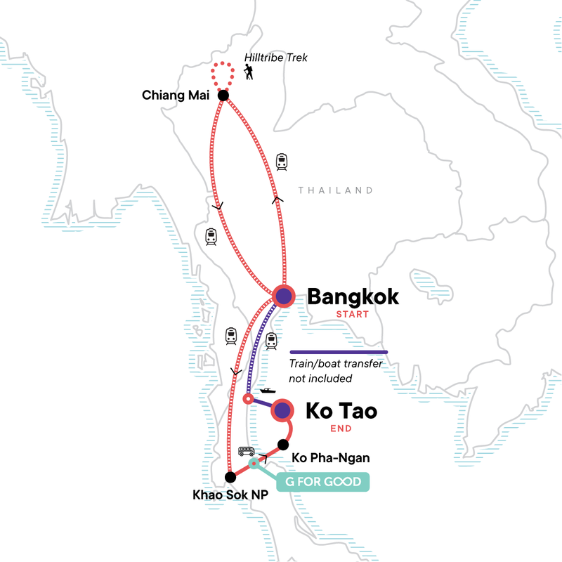 Map of the route for Thailand: Night Markets & Blue Waters