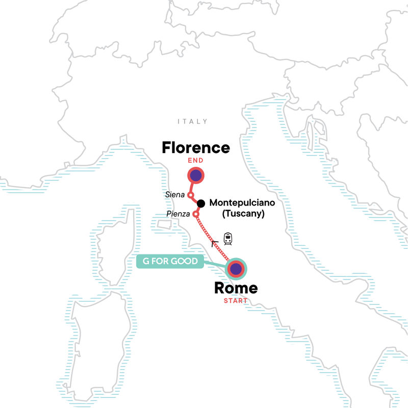 Map of the route for Tuscan Adventure: Rome to Florence