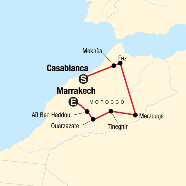Map of the route for Journeys: Morocco Highlights