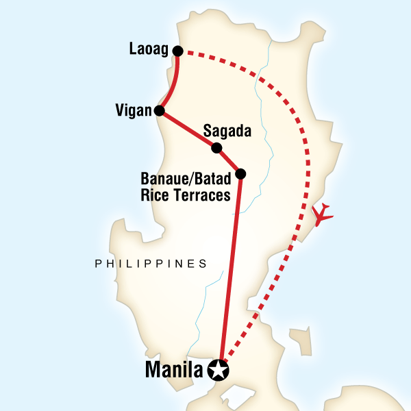 Map of the route for Northern Philippines Adventure