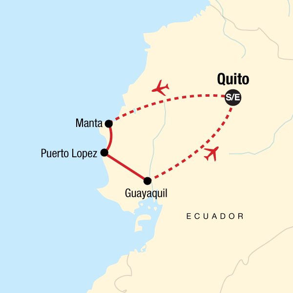 Map of the route for Ecuador Beaches & Coastal Adventure