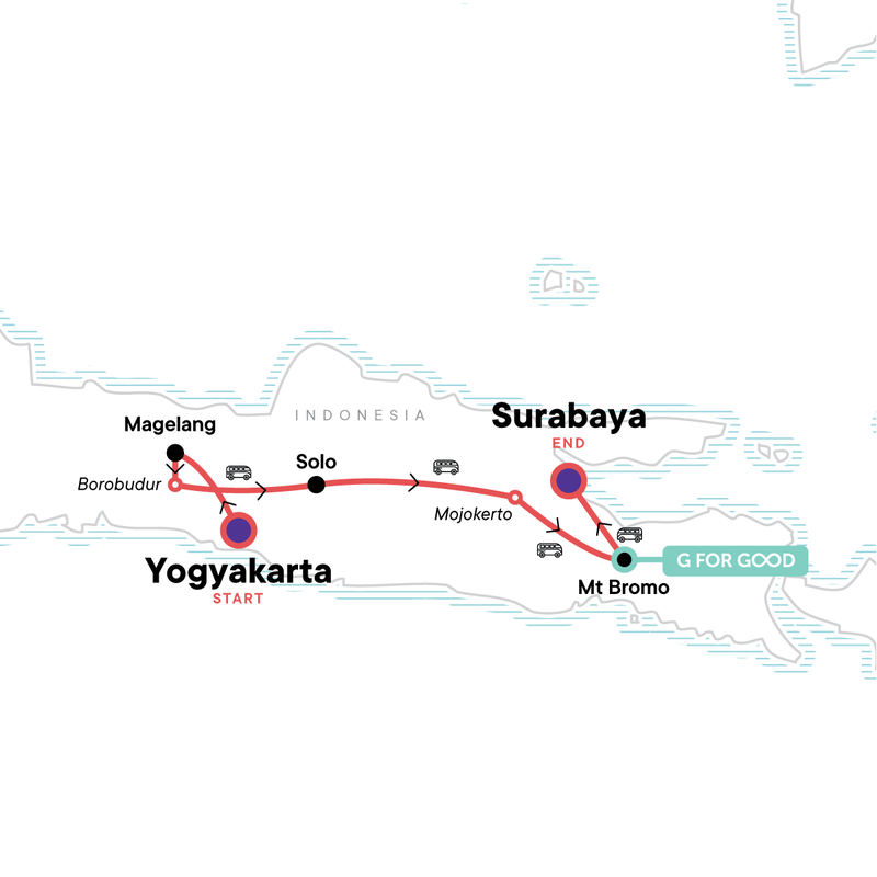 Map of the route for Classic Java: Borobudur & Mt Bromo