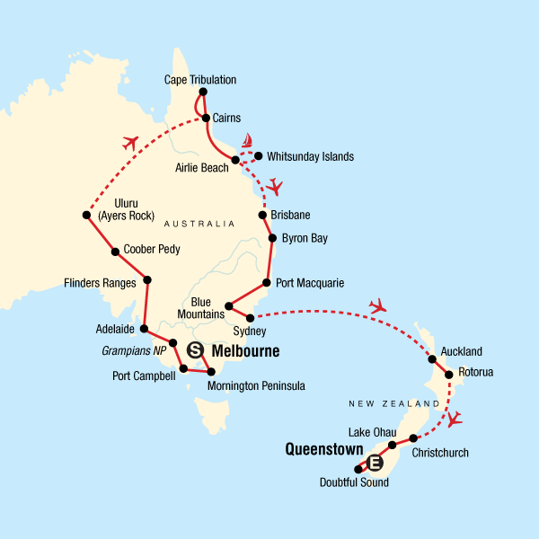 Map of the route for Australia & New Zealand Encompassed