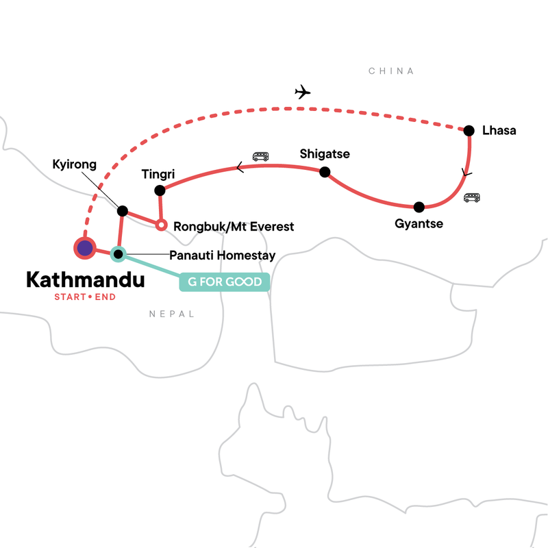 Map of the route for High Road to Tibet