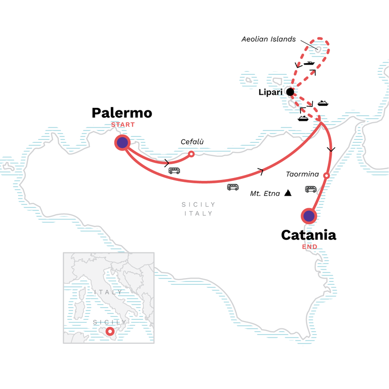 Map of the route for Northern Sicily: Islands & Volcanoes