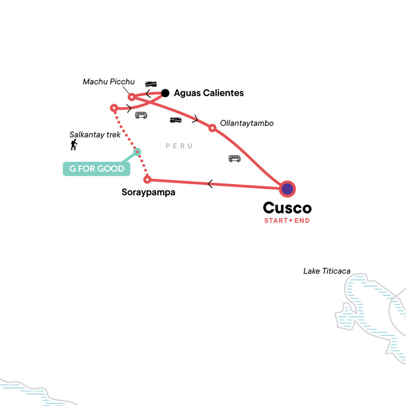 Map of the route for Salkantay Trek & Machu Picchu