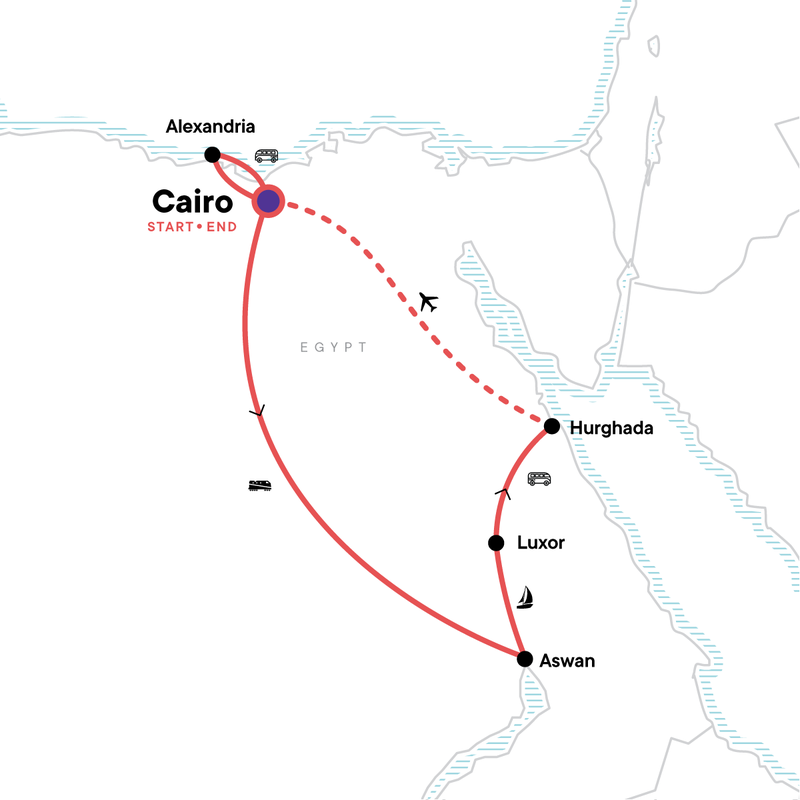 Map of the route for Highlights of Egypt