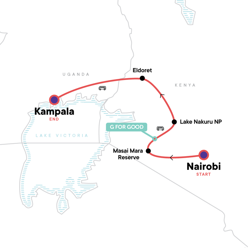 Map of the route for Kenya Overland: Safari Drives & National Reserves
