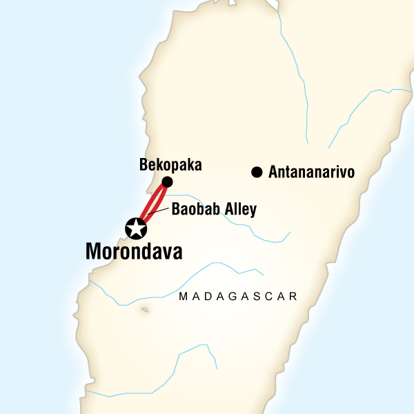 Map of the route for Madagascar - Baobab & Tsingy Explorer