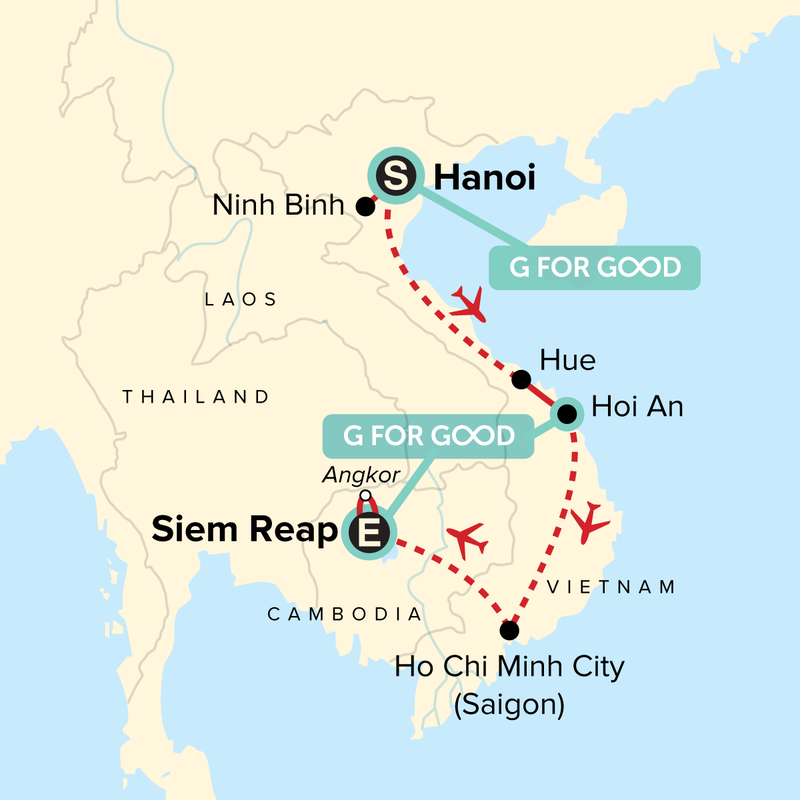 Map of the route for Southeast Asia Family Journey: Vietnam to Cambodia