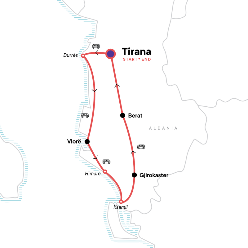 Map of the route for Albania Discovery