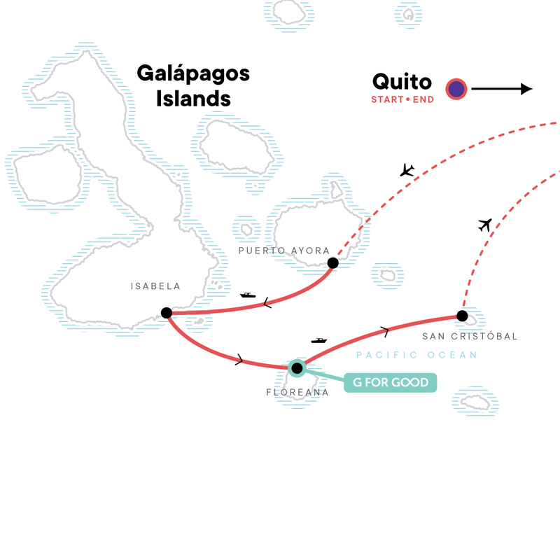 Map of the route for Solo-ish Galápagos
