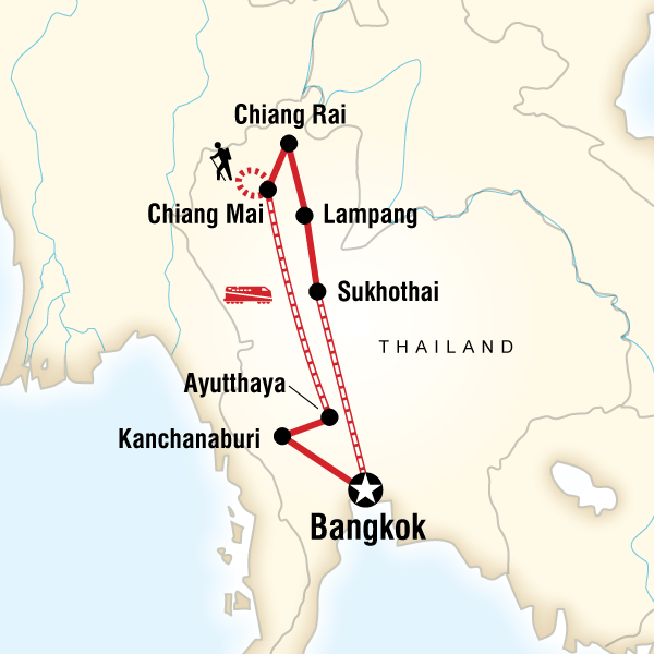 Map of the route for Northern Thailand Encompassed