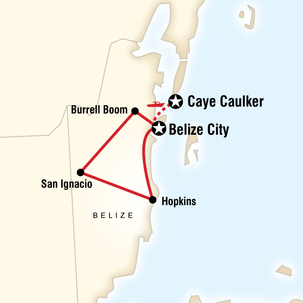 Map of the route for Explore Belize