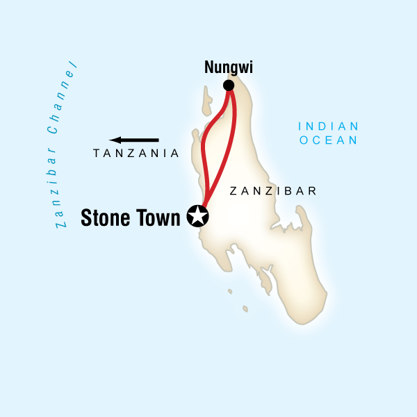 Map of the route for Zanzibar Independent Adventure