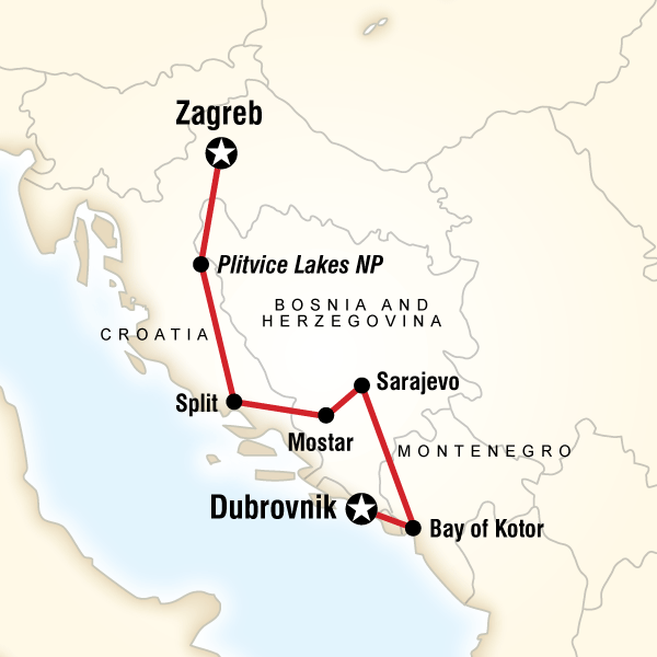 Map of the route for Journeys: Discover the Balkans