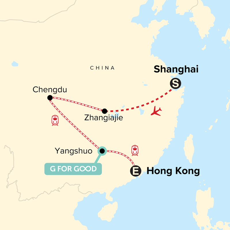 Map of the route for Journeys: Pandas & the Peaks of Zhangjiajie