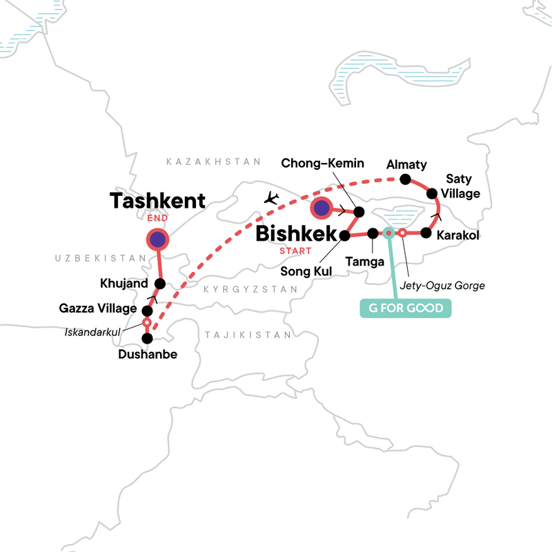 Map of the route for Best of Kyrgyzstan and Tajikistan