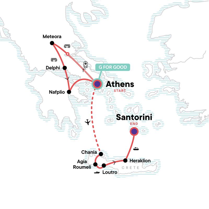 Map of the route for Best of Greece
