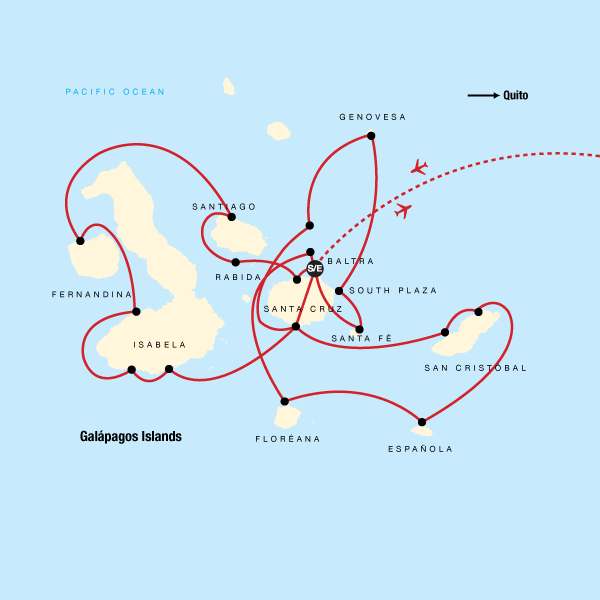 Map of the route for Complete Galápagos - Estrella del Mar