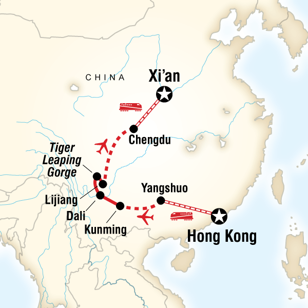 Map of the route for Classic Hong Kong to Xi'an Adventure