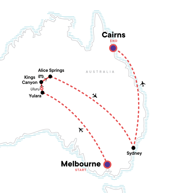 Map of the route for Solo-ish Australia