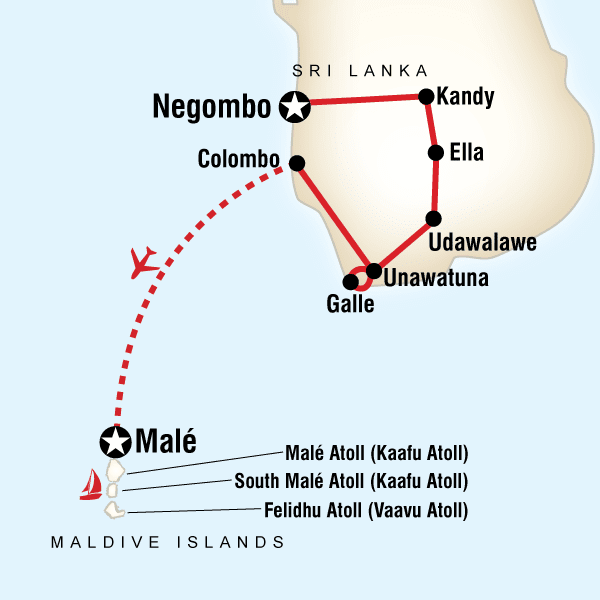 Map of the route for Sri Lanka & Maldives Adventure