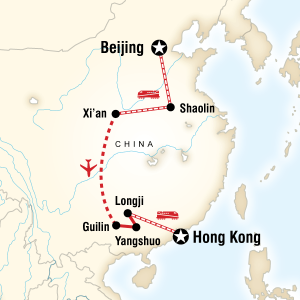 Map of the route for China Active Adventure