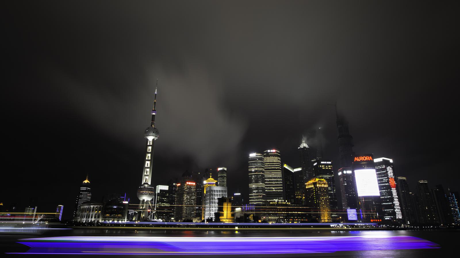 The night time view from the Bund in Shanghai