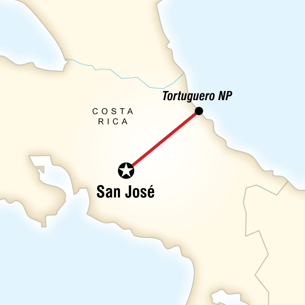 Map of the route for Tortuguero National Park Tour – 4-Day Independent Adventure