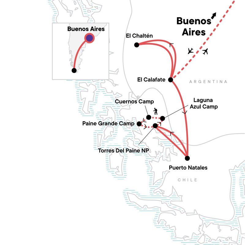 Map of the route for Hike Patagonia In Depth