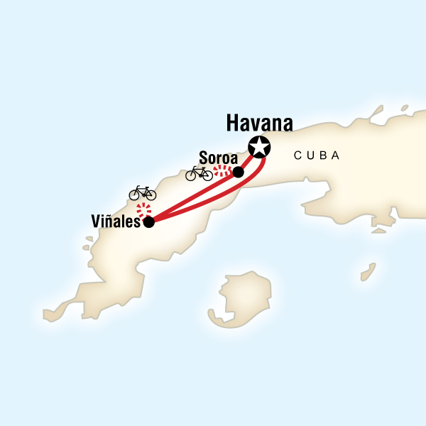 Map of the route for Biking Cuba