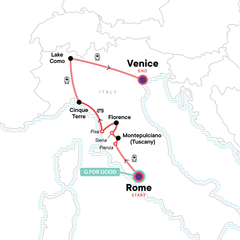 Map of the route for Ultimate Italy