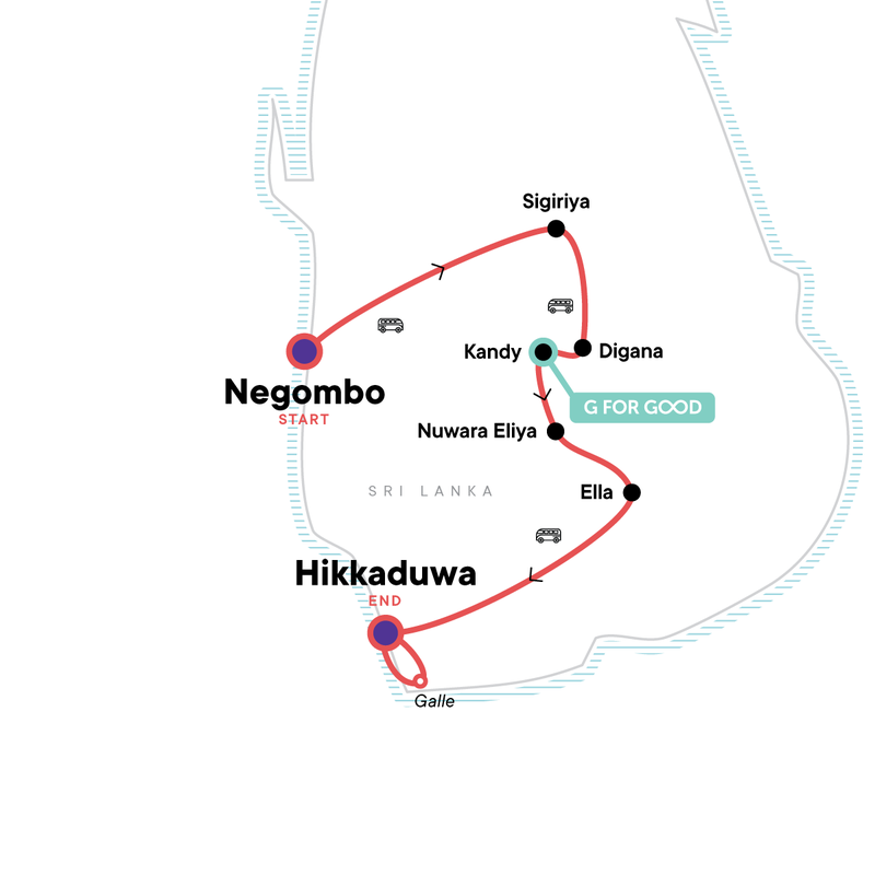 Map of the route for Sri Lanka: Spice Gardens & Seasides