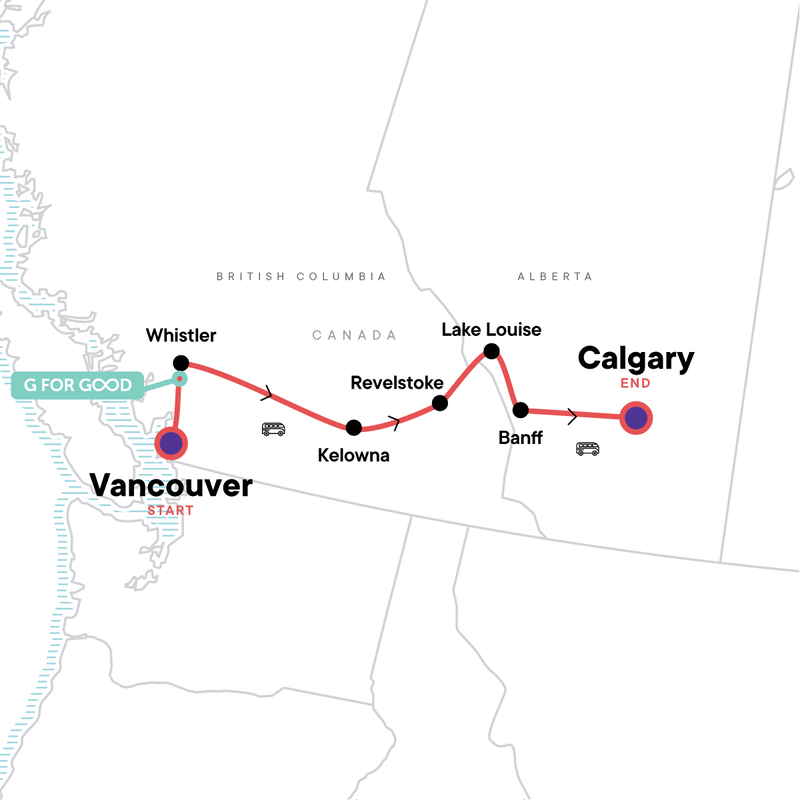 Map of the route for Canadian Rockies Eastbound Express