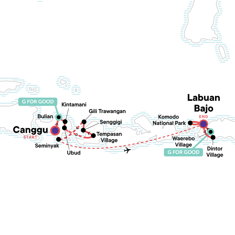 Map of the route for Bali, Lombok, Gili & Flores: The Island Sampler