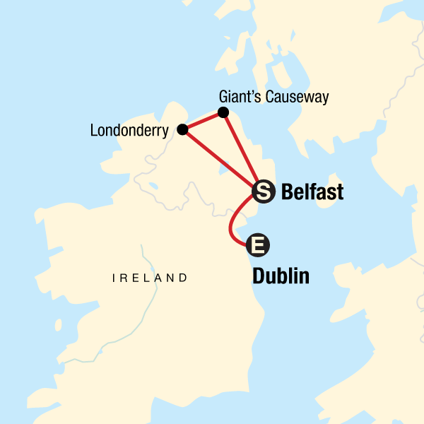 Map of the route for Discover Northern Ireland