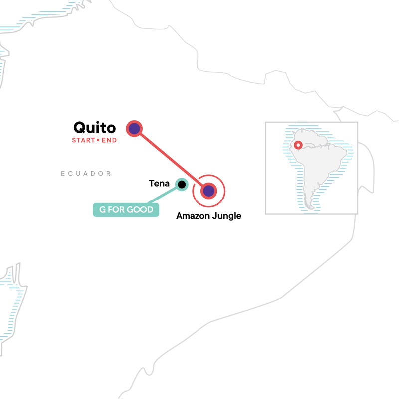 Map of the route for Local Living Ecuador—Amazon Jungle