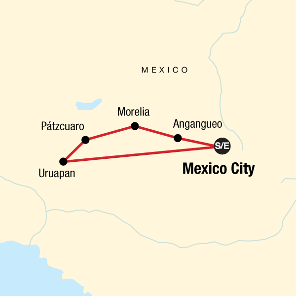 Map of the route for Mexico Monarch Butterfly Trail