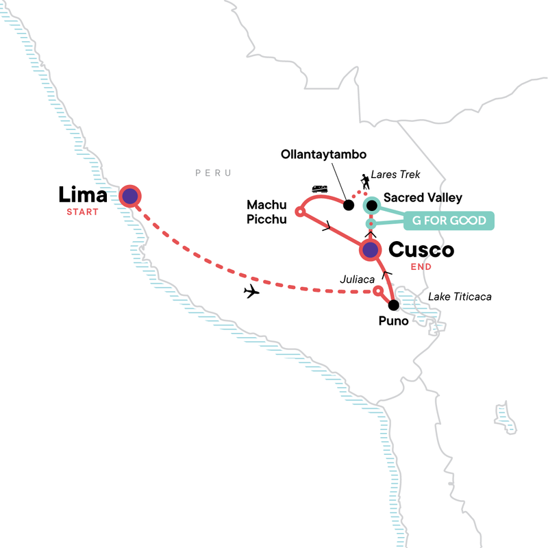 Map of the route for Classic Peru