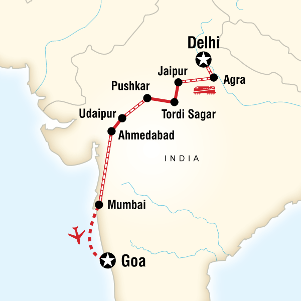 Map of the route for Uncover India: High Deserts & Markets