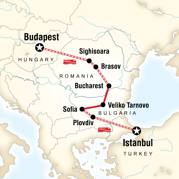 Map of the route for Budapest to Istanbul
