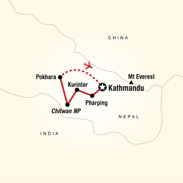 Map of the route for Journeys: Discover Nepal