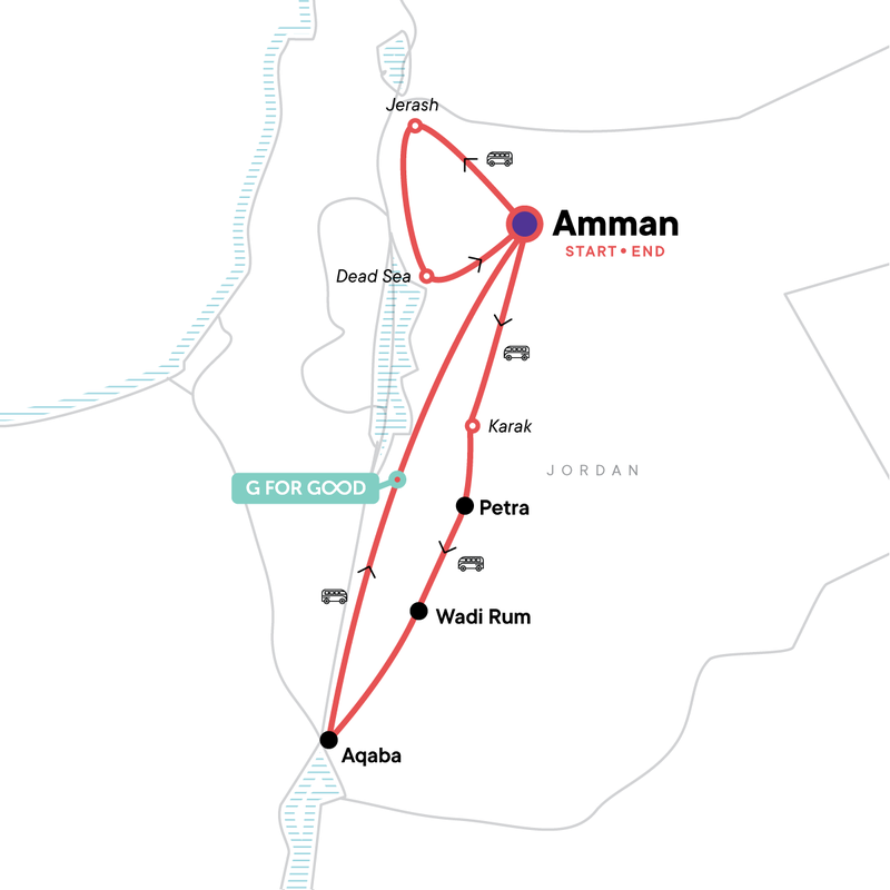 Map of the route for Highlights of Jordan