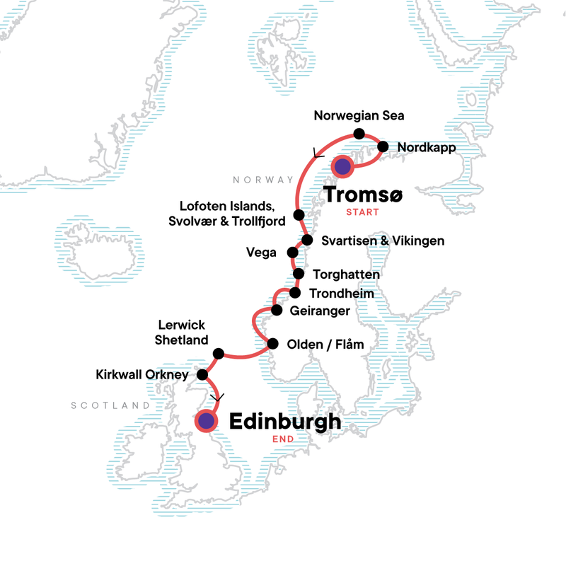 Map of the route for Cruise the Norwegian Fjords