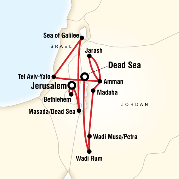 Map of the route for Explore Israel & Jordan