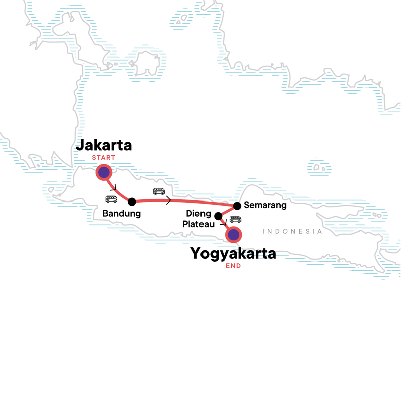 Map of the route for Highlights of Java: Temples & The Dieng Plateau